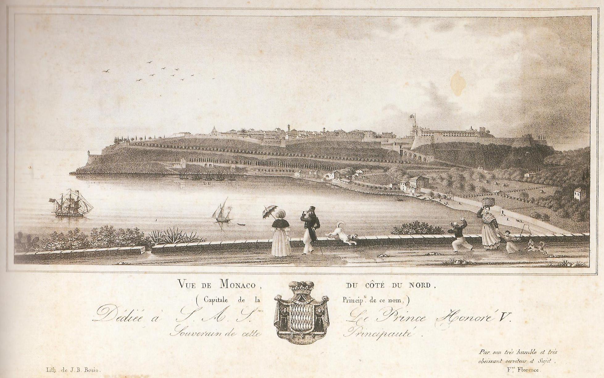 Monaco ed il suo Porto in una stampa del diciannovesimo secolo