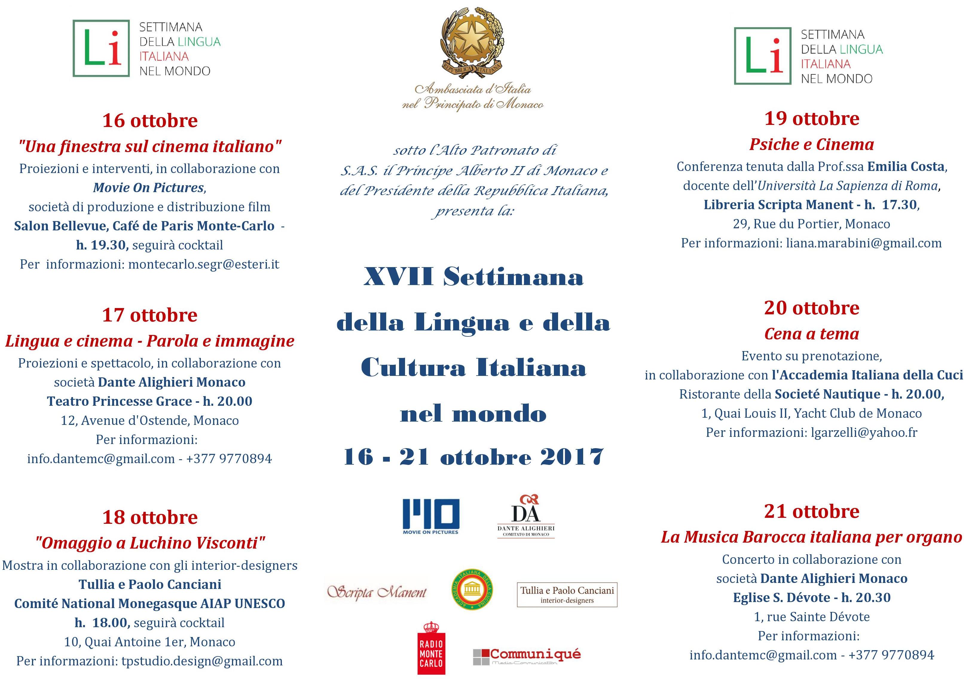 Il Programma della Settimana della Lingua e della Cultura Italiana a Monte Carlo