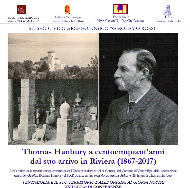 Ventimiglia: la locandina del ciclo di conferenze "Thomas Hanbury a 150 anni dal suo arrivo in Riviera"