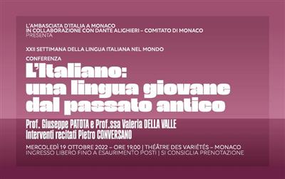 Settimana della Lingua Italiana nel mondo - L'italiano Una Lingua Giovane Dal Passato Antico Monte Carlo